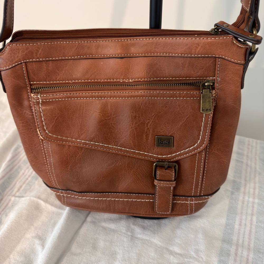 b.o.c. Born Concept Cognac Brown Faux Leather Crossbody Bag with Contrast Stitch